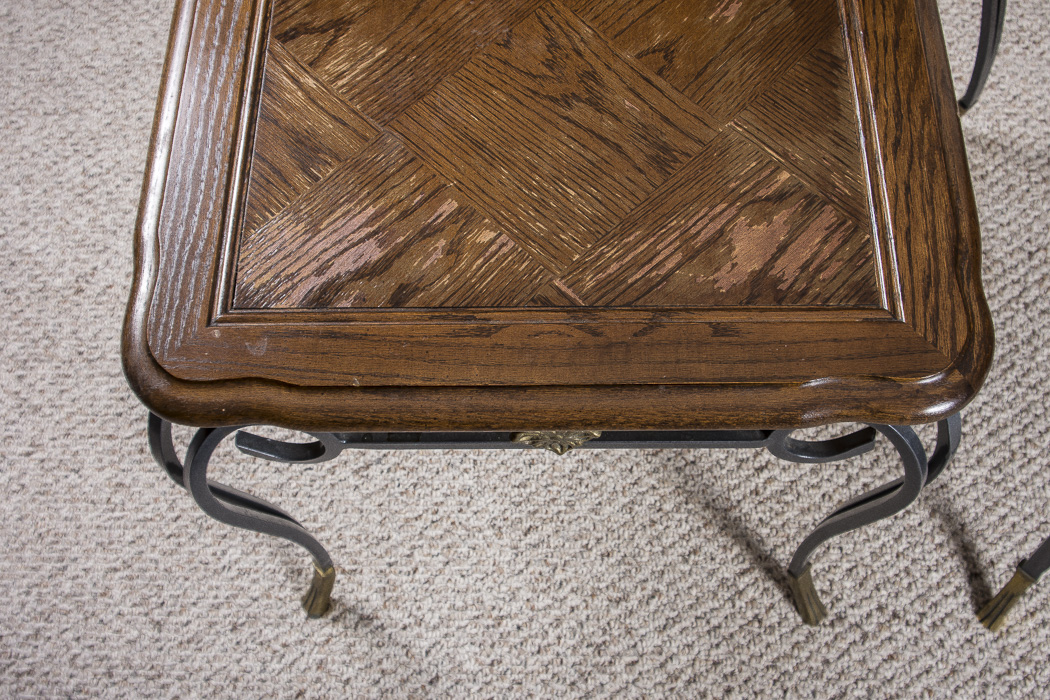 Pair of Wrought Iron and Wood Accent Tables