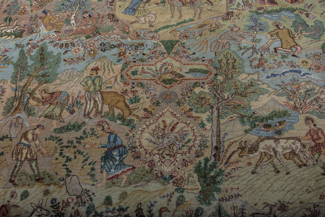 Semi-Antique Hand-Knotted Pictorial Kerman-Style Wool Area Rug