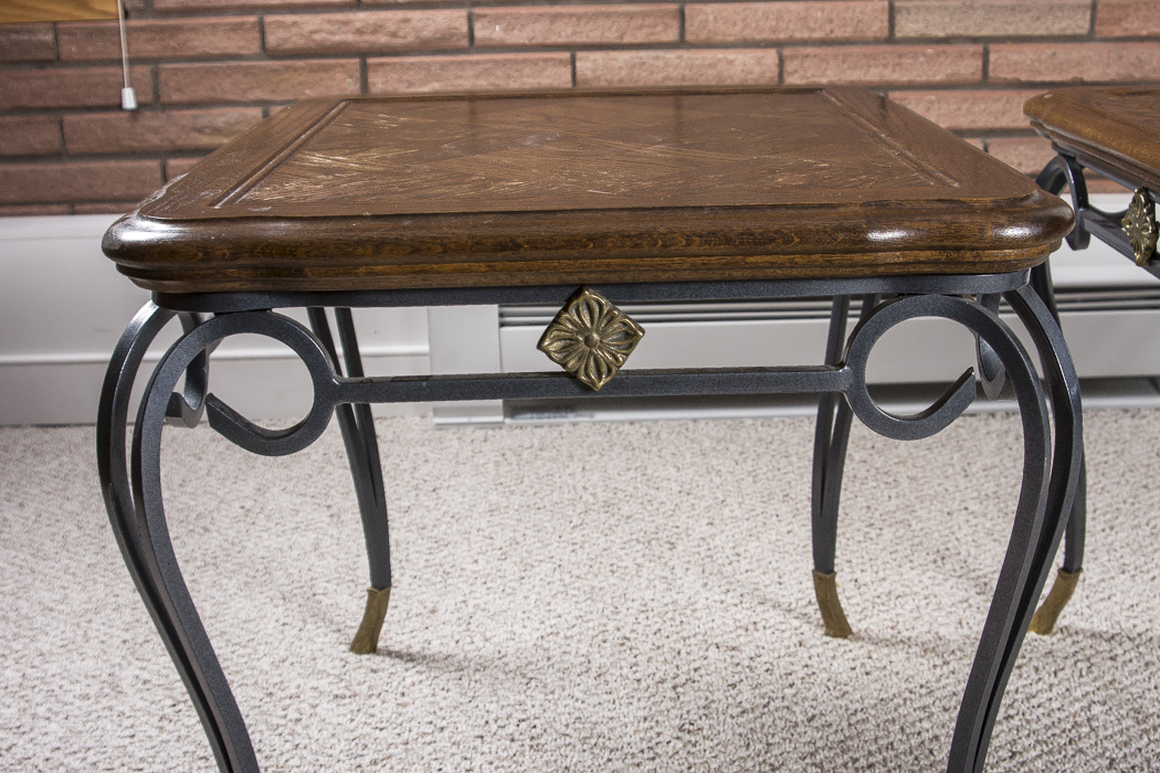 Pair of Wrought Iron and Wood Accent Tables
