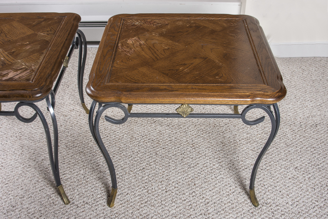 Pair of Wrought Iron and Wood Accent Tables
