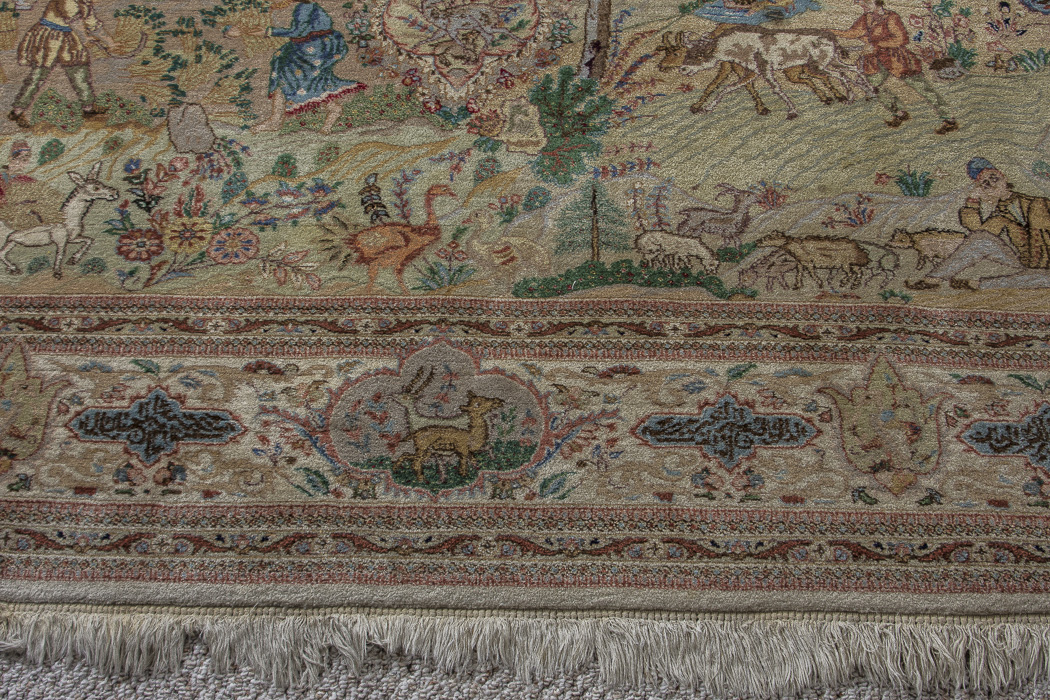 Semi-Antique Hand-Knotted Pictorial Kerman-Style Wool Area Rug