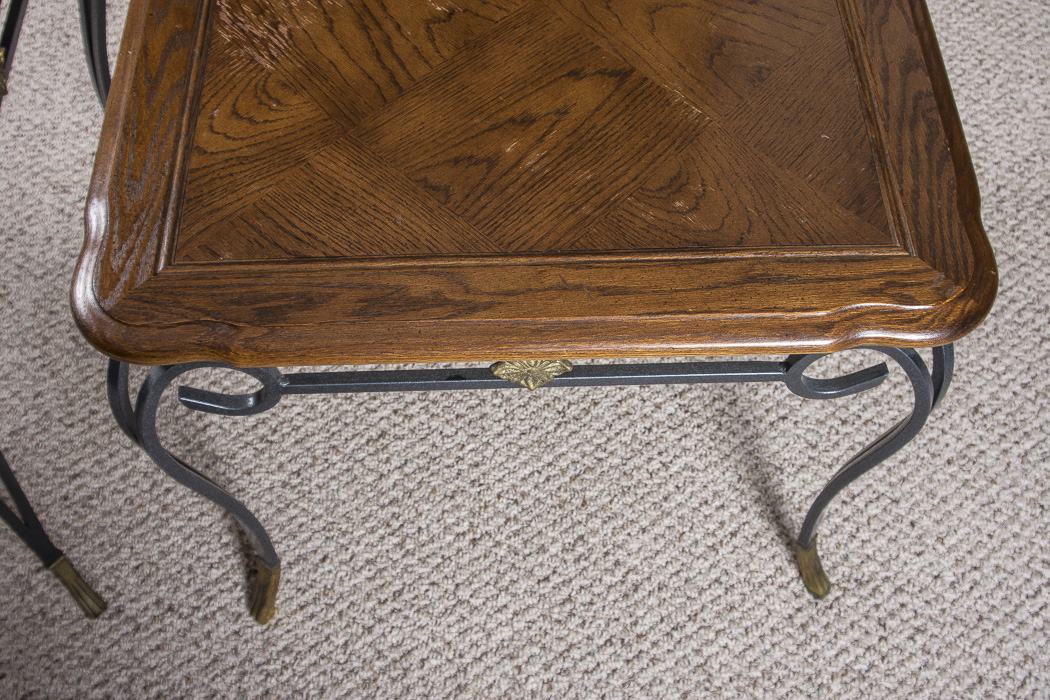 Pair of Wrought Iron and Wood Accent Tables