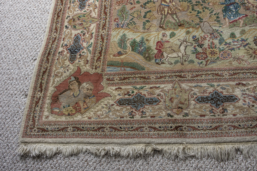 Semi-Antique Hand-Knotted Pictorial Kerman-Style Wool Area Rug
