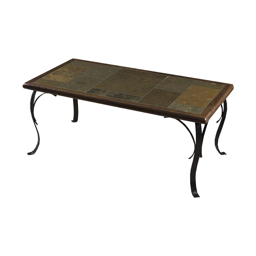 Wrought Iron Coffee Table with Tiled Inlay