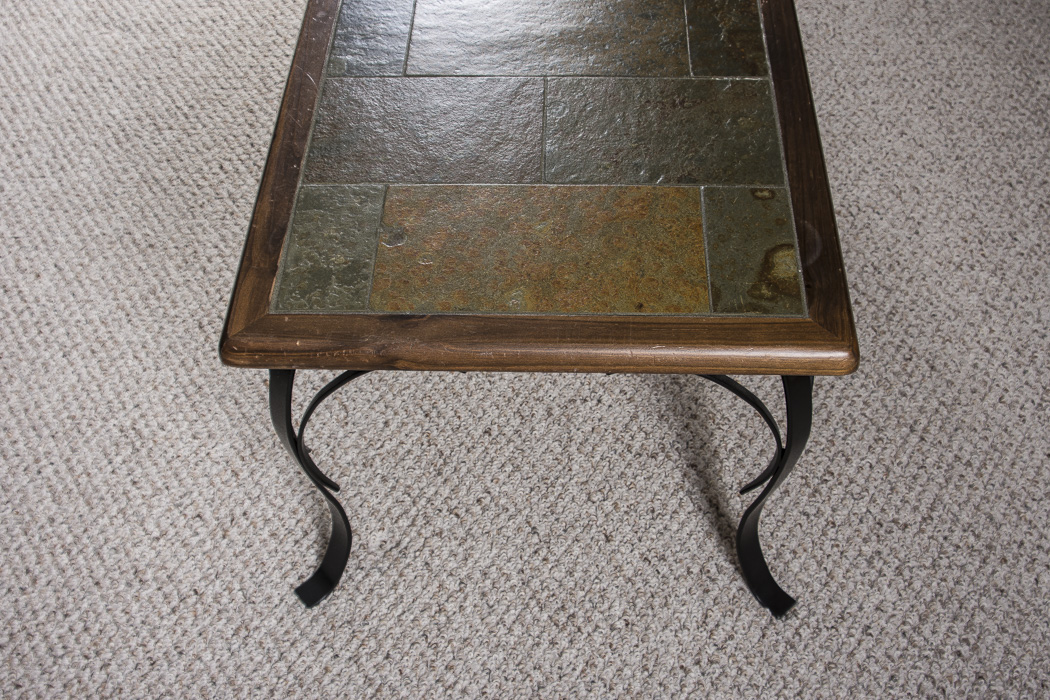 Wrought Iron Coffee Table with Tiled Inlay