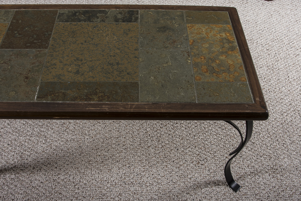 Wrought Iron Coffee Table with Tiled Inlay