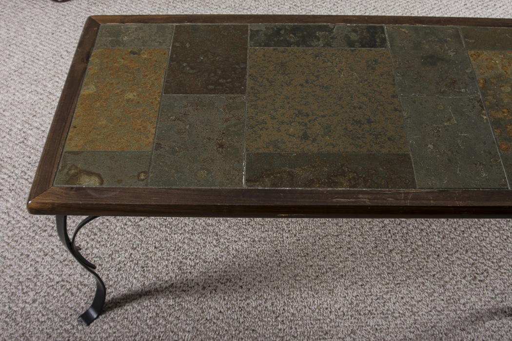 Wrought Iron Coffee Table with Tiled Inlay
