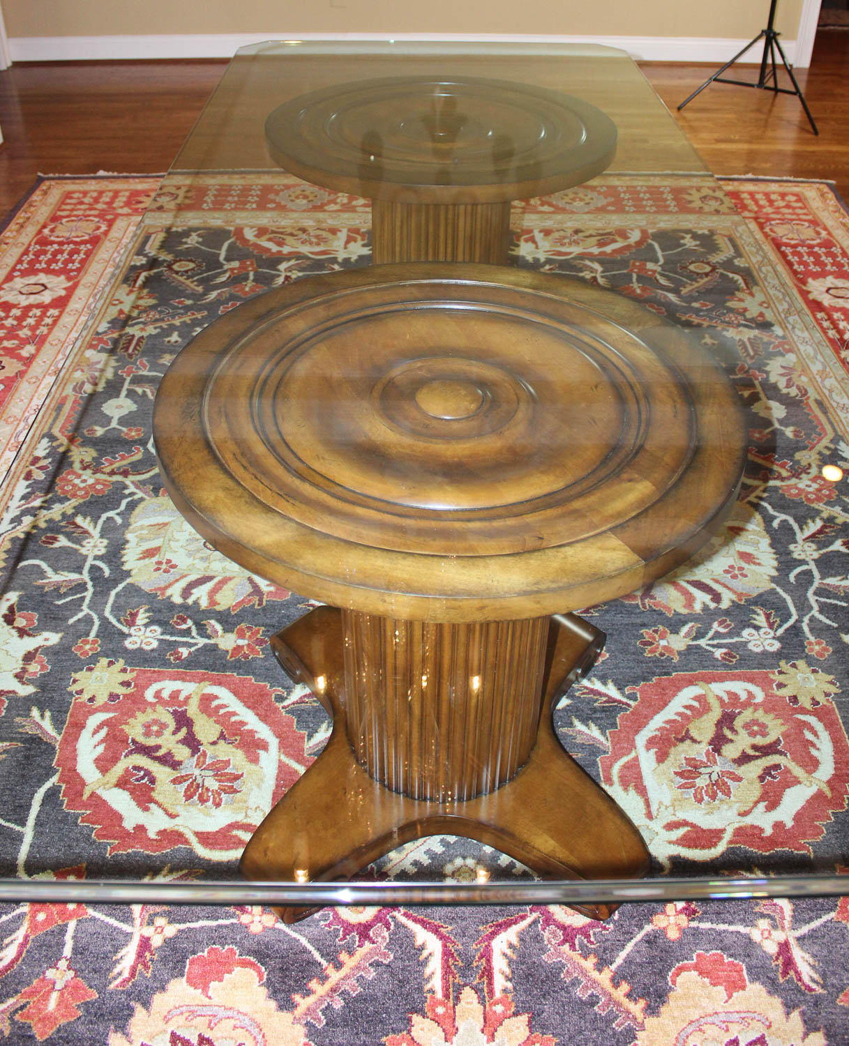 Glass-Top Dining Table With Double Pedestal Base