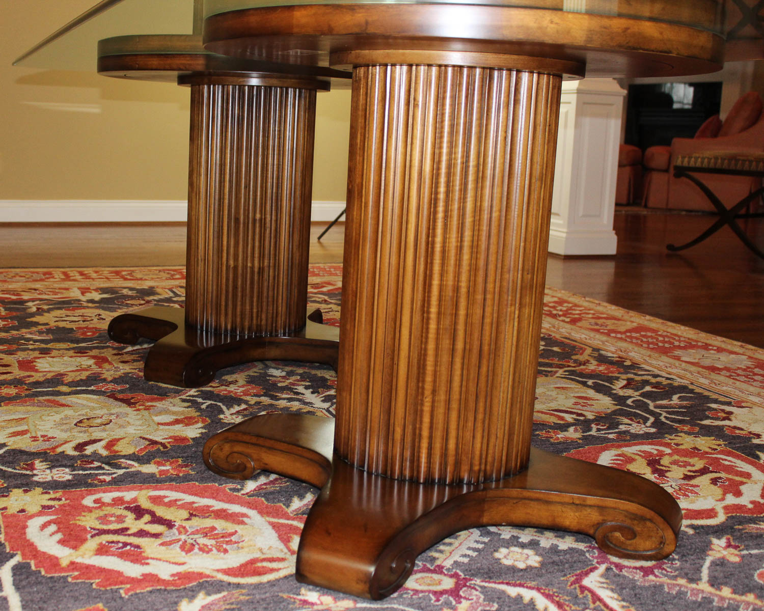 Glass-Top Dining Table With Double Pedestal Base