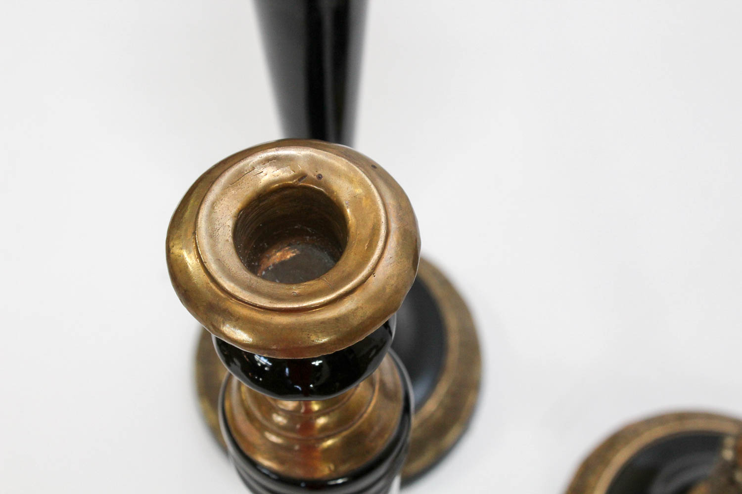 Selection of Black and Brass Candlesticks