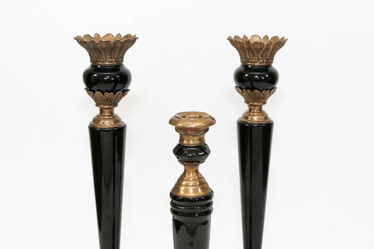 Selection of Black and Brass Candlesticks