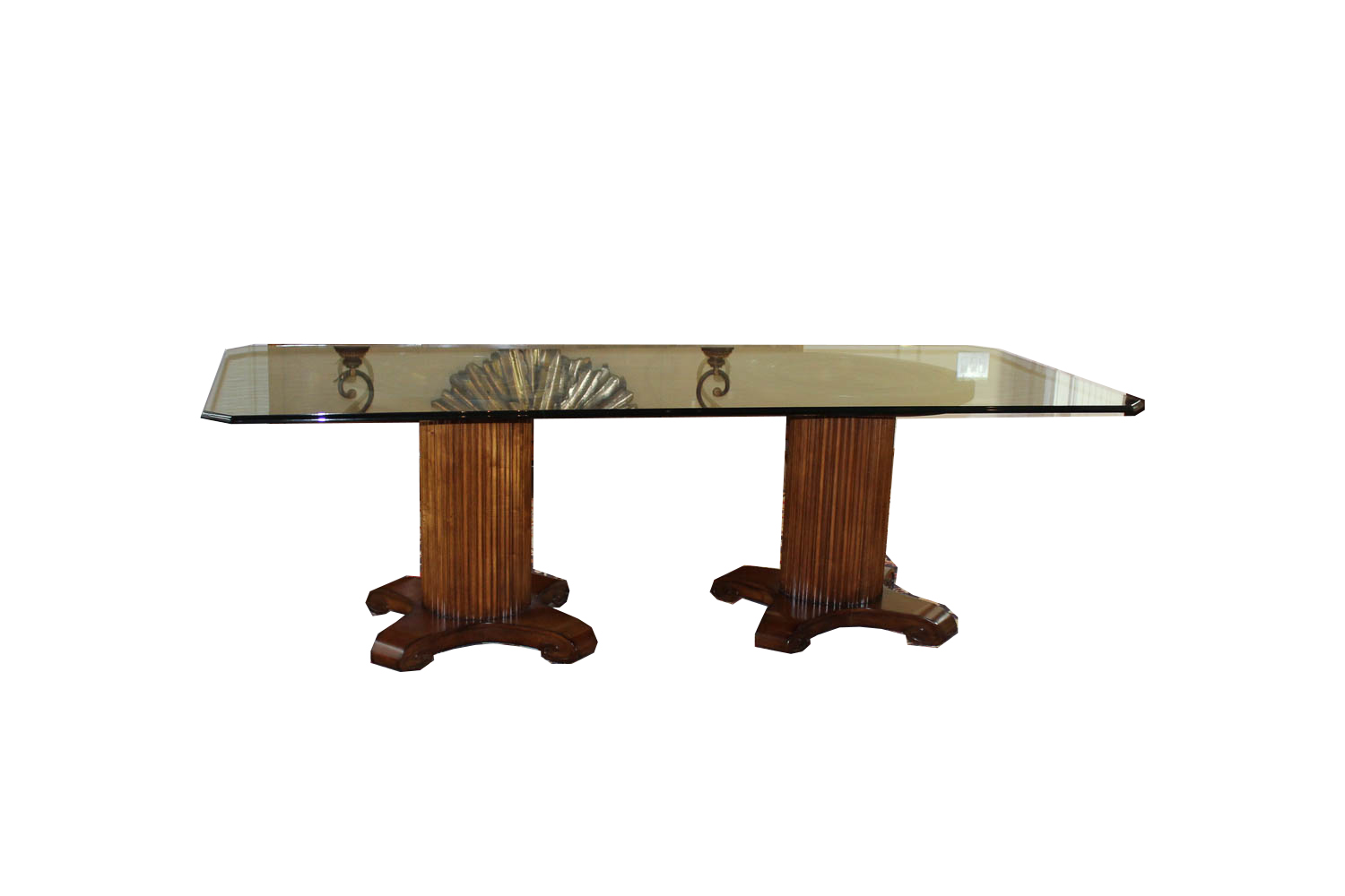 Glass-Top Dining Table With Double Pedestal Base