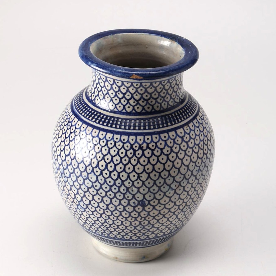 Blue and White Persian-Style Stoneware Vase