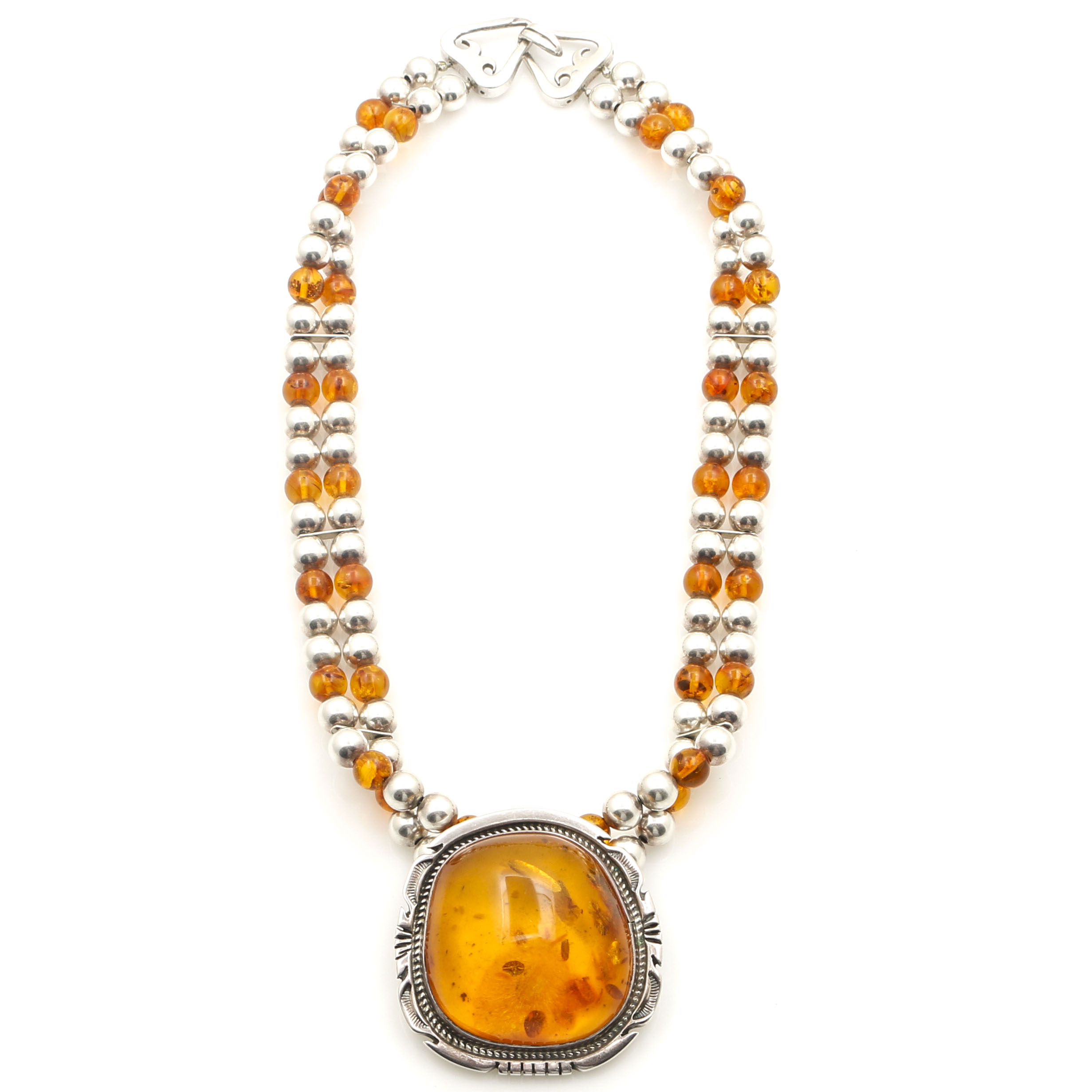 Jon McCray Sterling Silver Beaded Amber Necklace