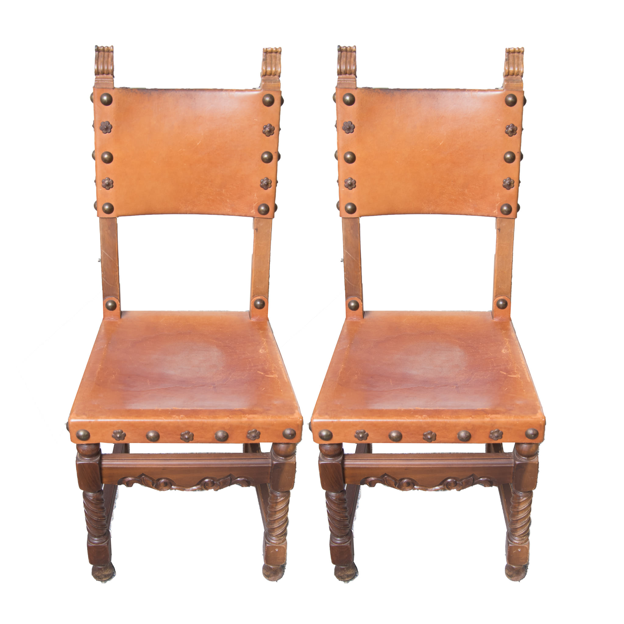 Spanish Colonial Style Leather Side Chairs