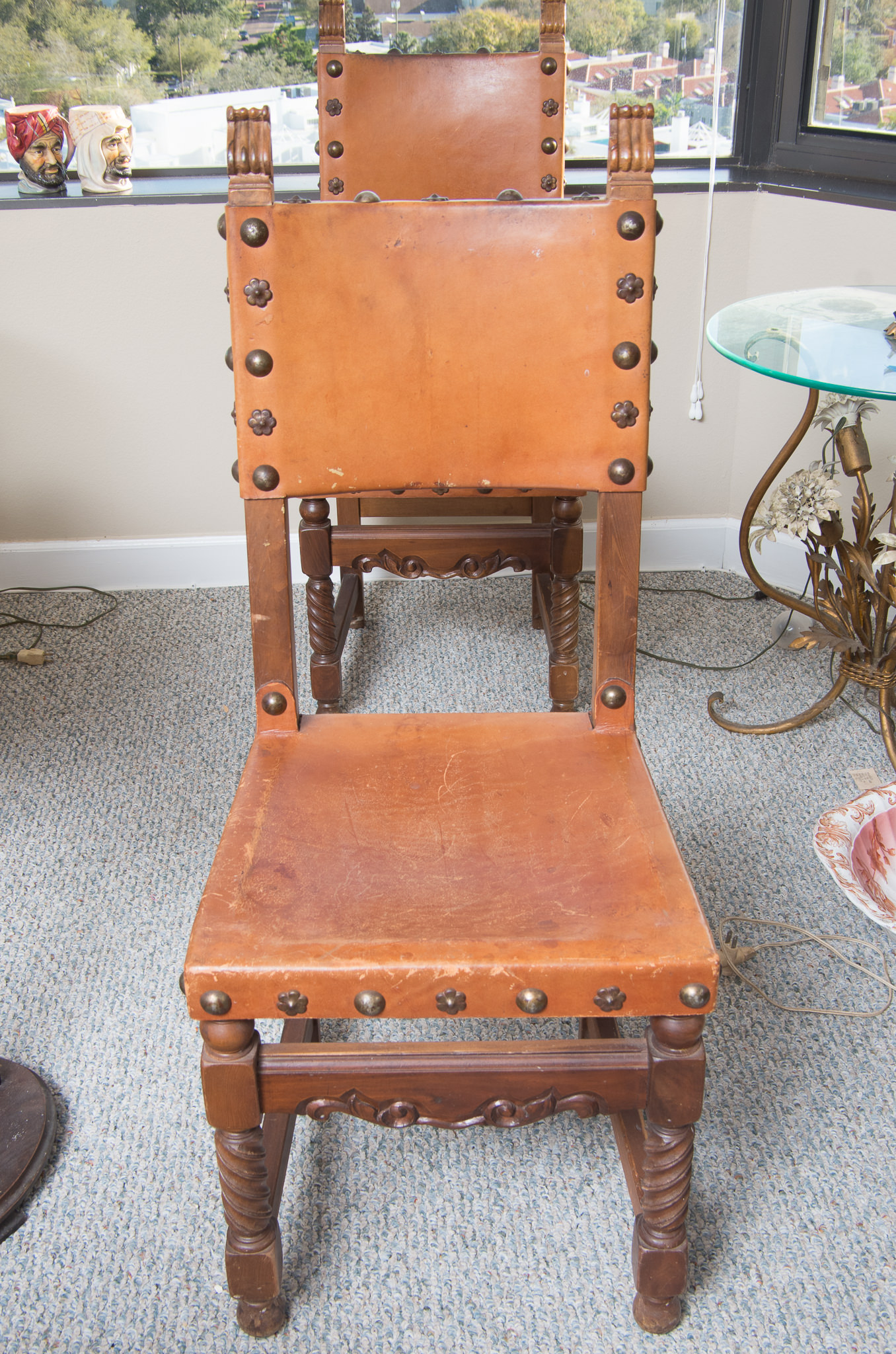 Spanish Colonial Style Leather Side Chairs