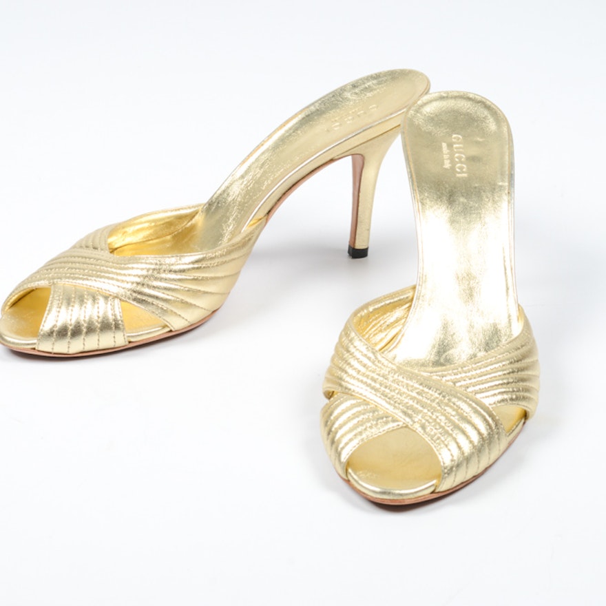 Gucci Metallic Gold Leather Slide Heels