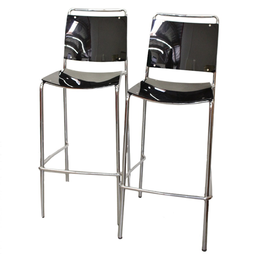 Pair of Black Lucite Bar Stools