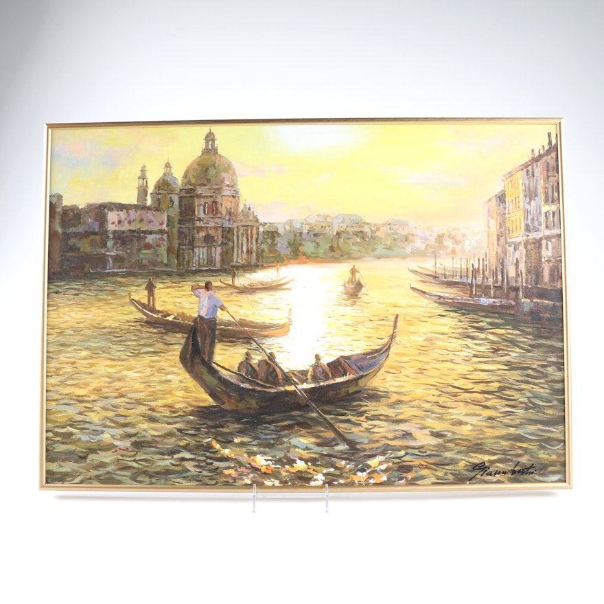 Oil on Canvas of Gondolas in Venice