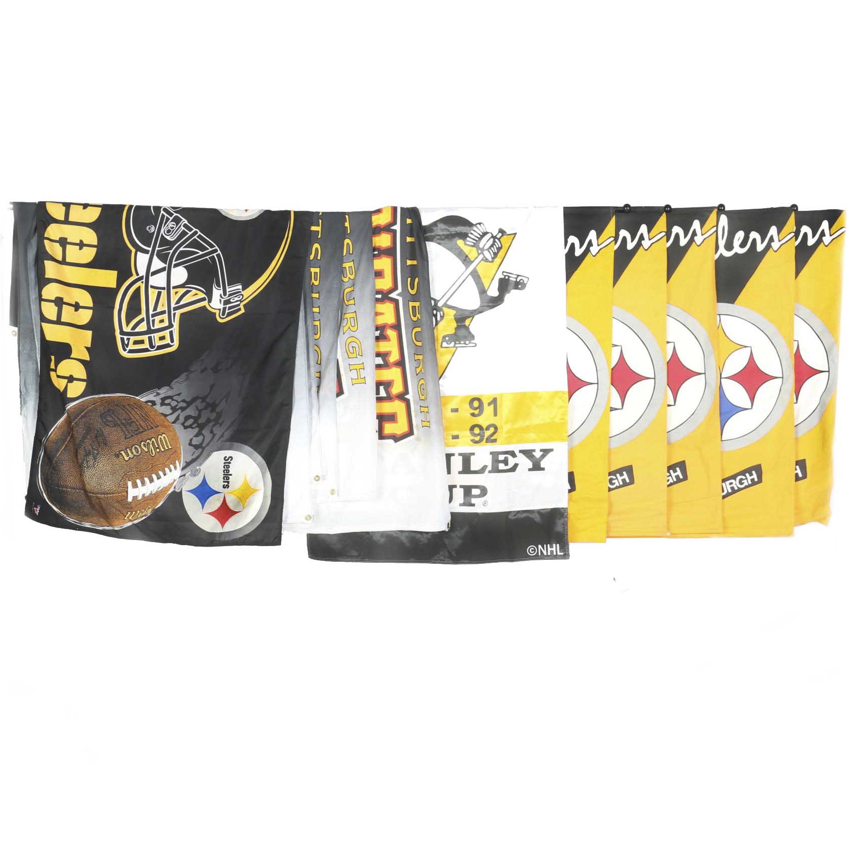 Pittsburgh Steelers, Penguins, and Pirates Sports Flags