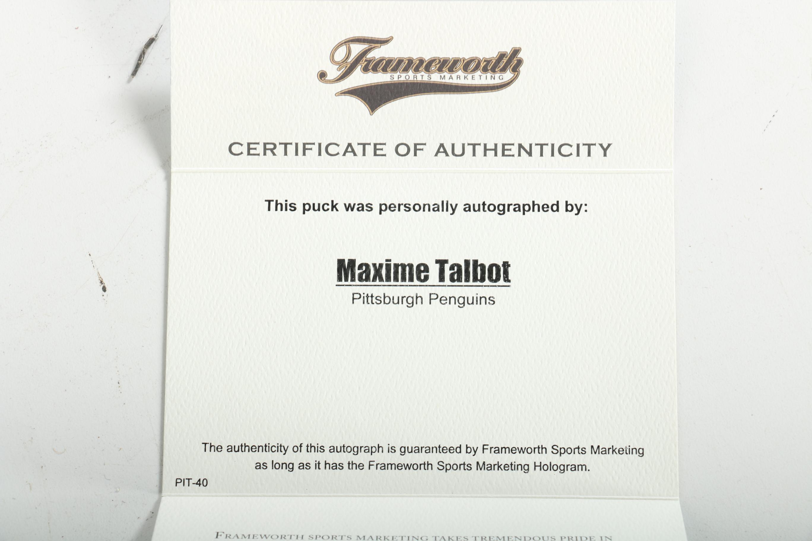 Maxime Talbot Penguins Signed Puck