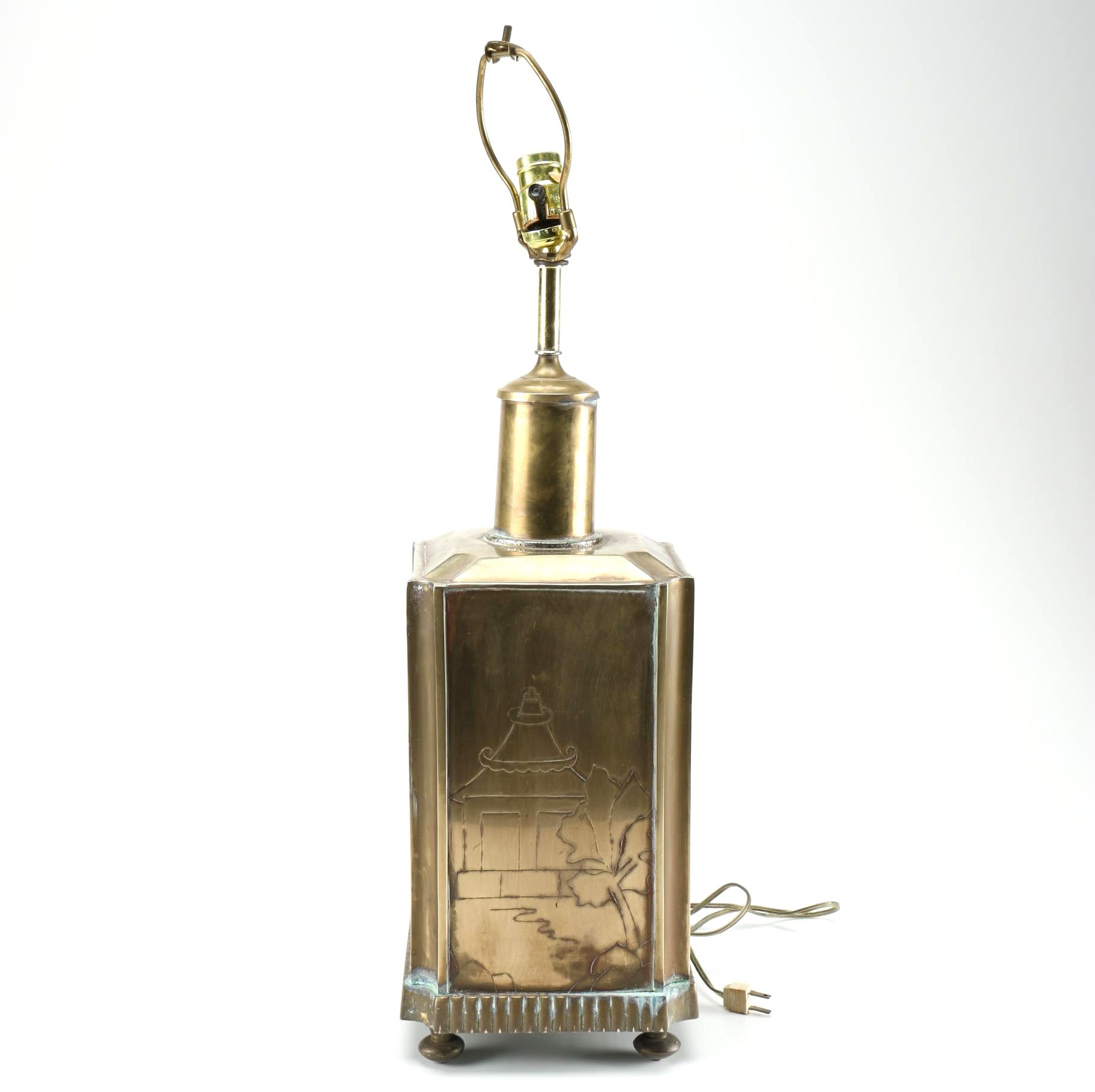 Brass Chinoiserie Tea Caddy Form Lamp