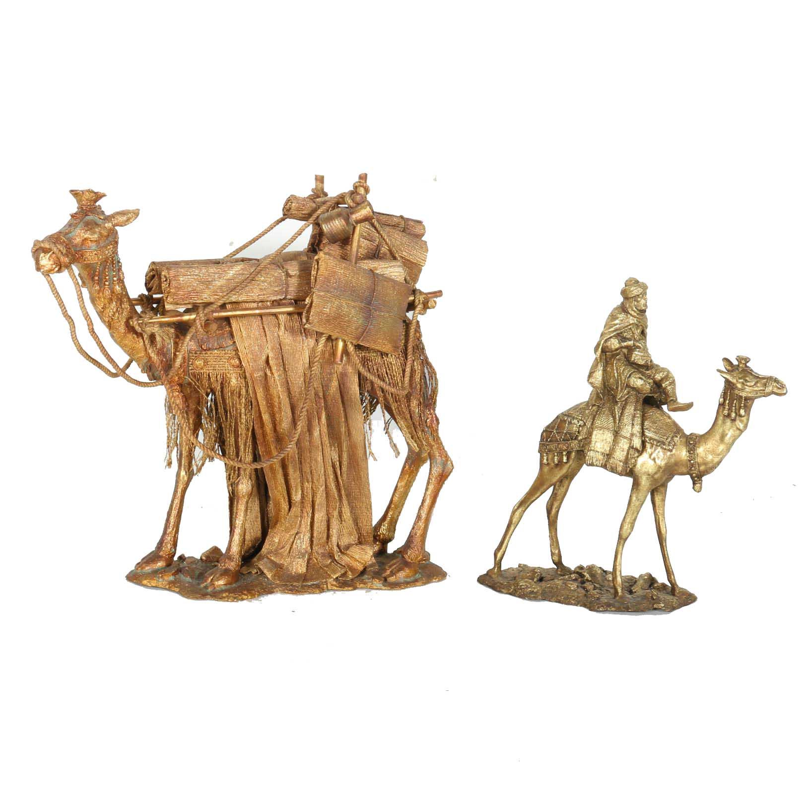 Gold Tone Decorative Camel Statues