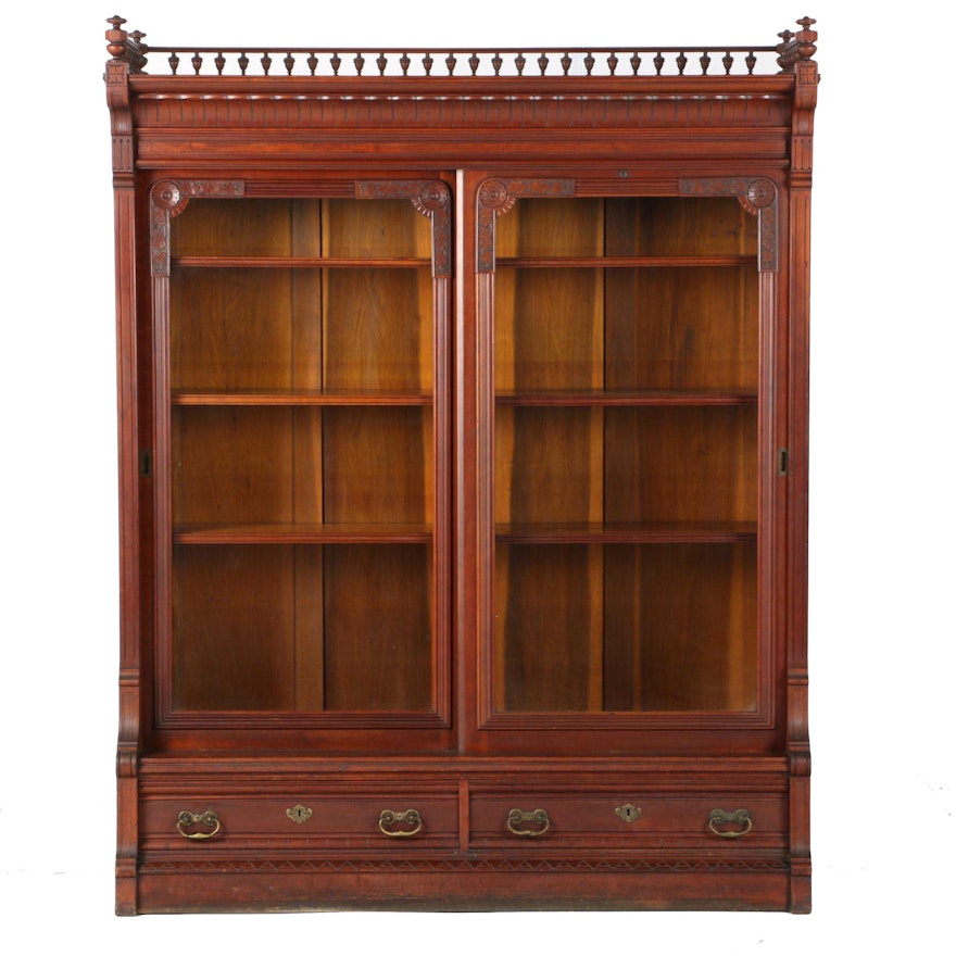 Large Cherry Victorian Glass Front Bookcase