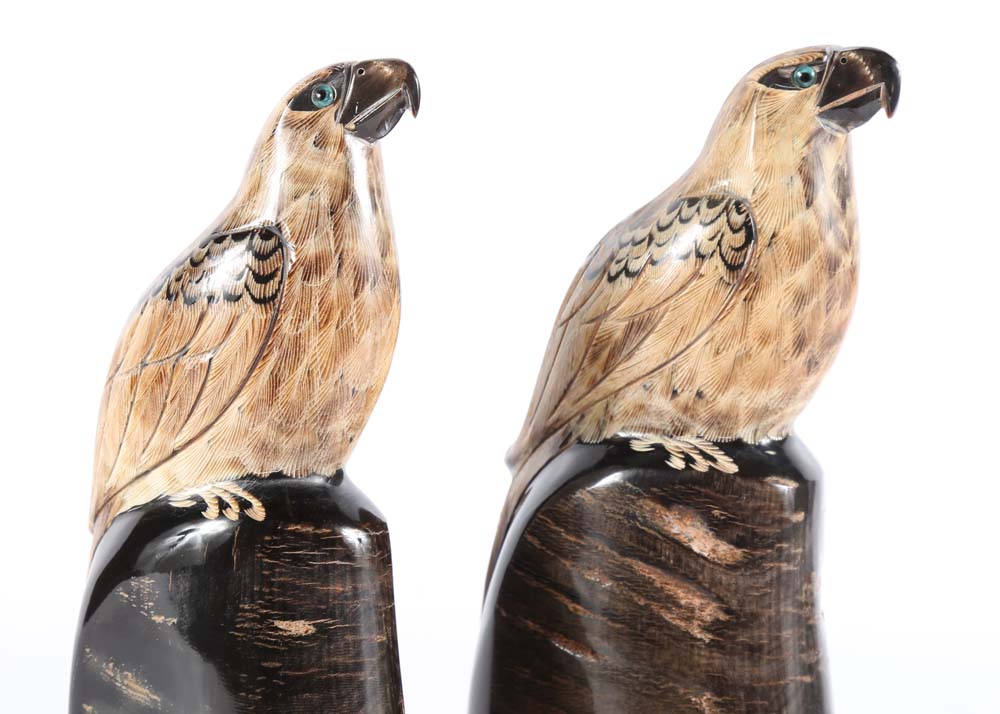 Bird Hand Carved Water Buffalo Horns