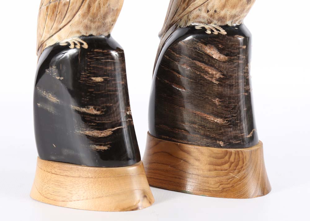 Bird Hand Carved Water Buffalo Horns
