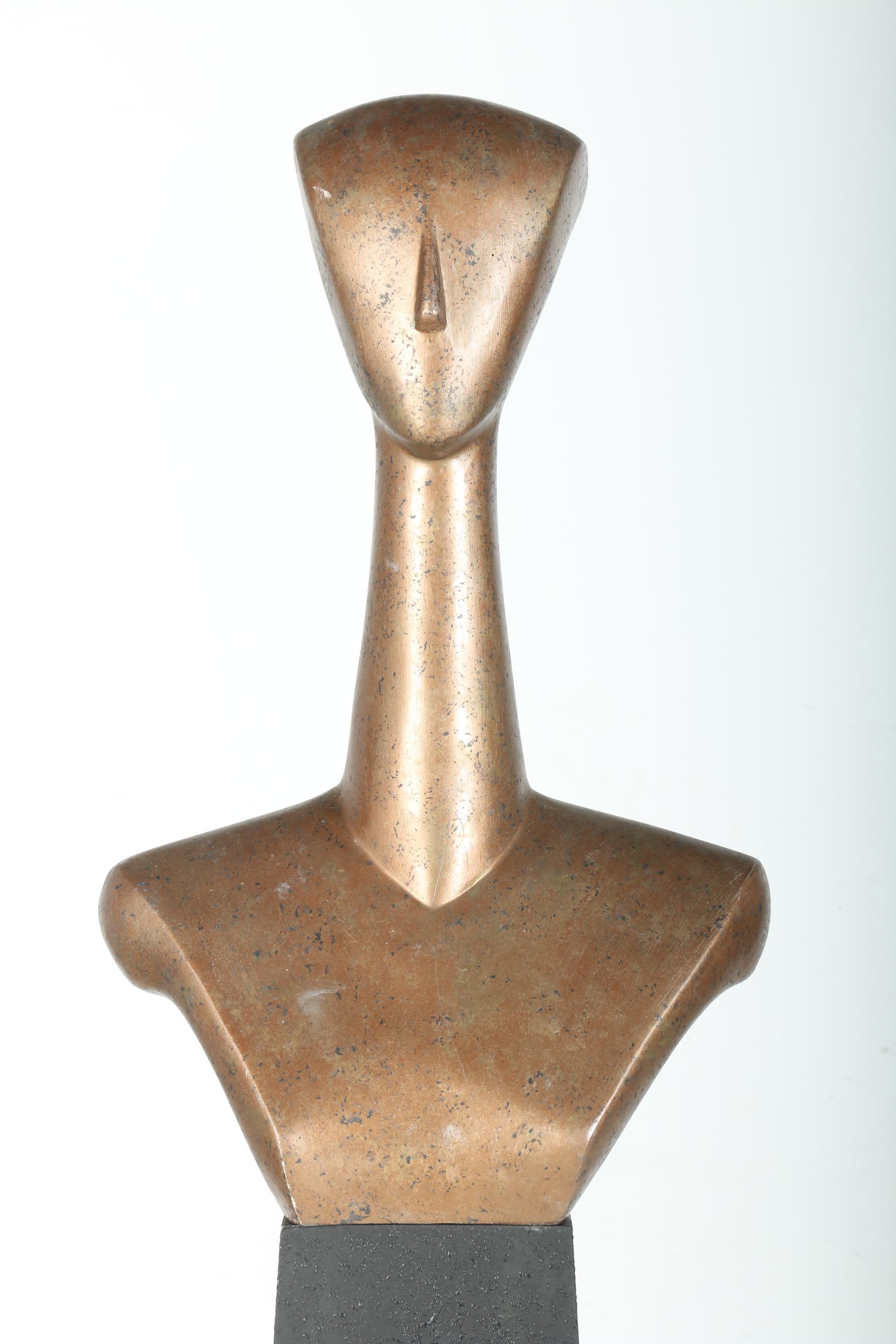 Copper Tone Cycladic Style Bust With Stand