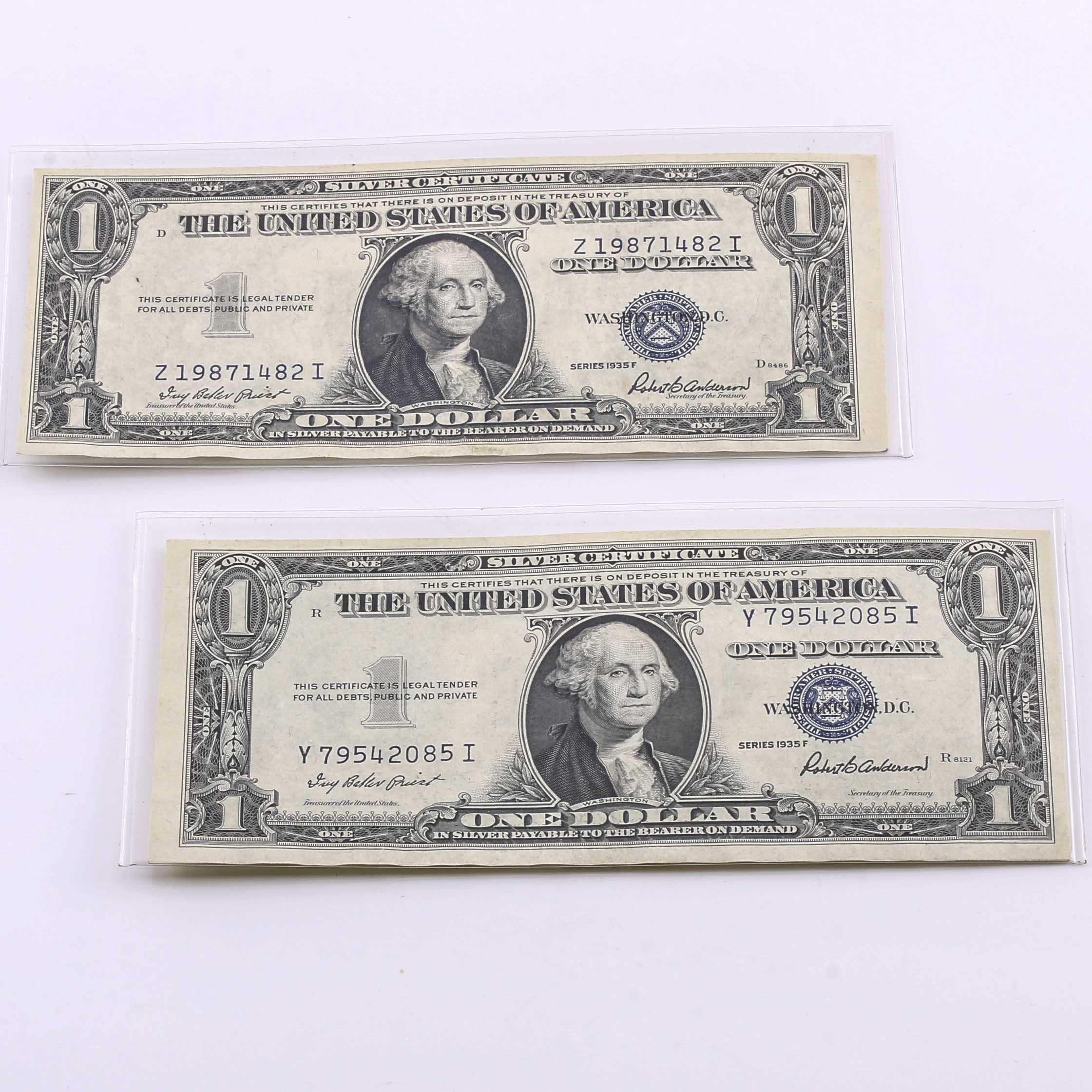 Group of Two 1935 One Dollar Silver Certificates