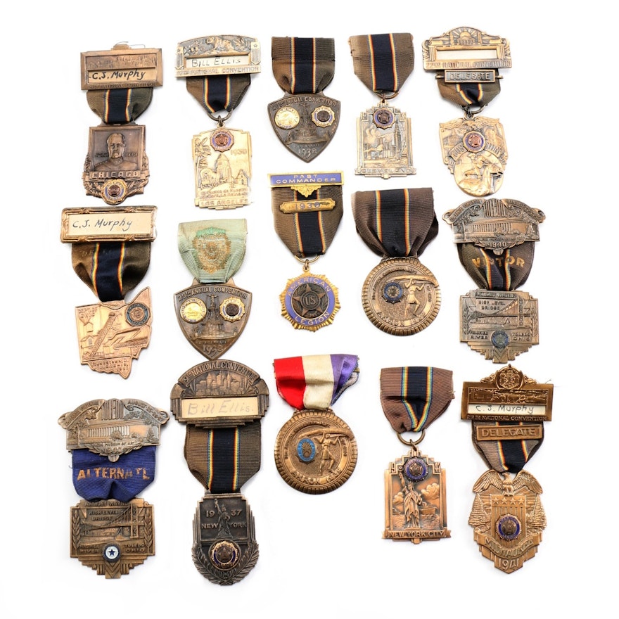 Collection of Circa 1936-1947 American Legion Convention Badges
