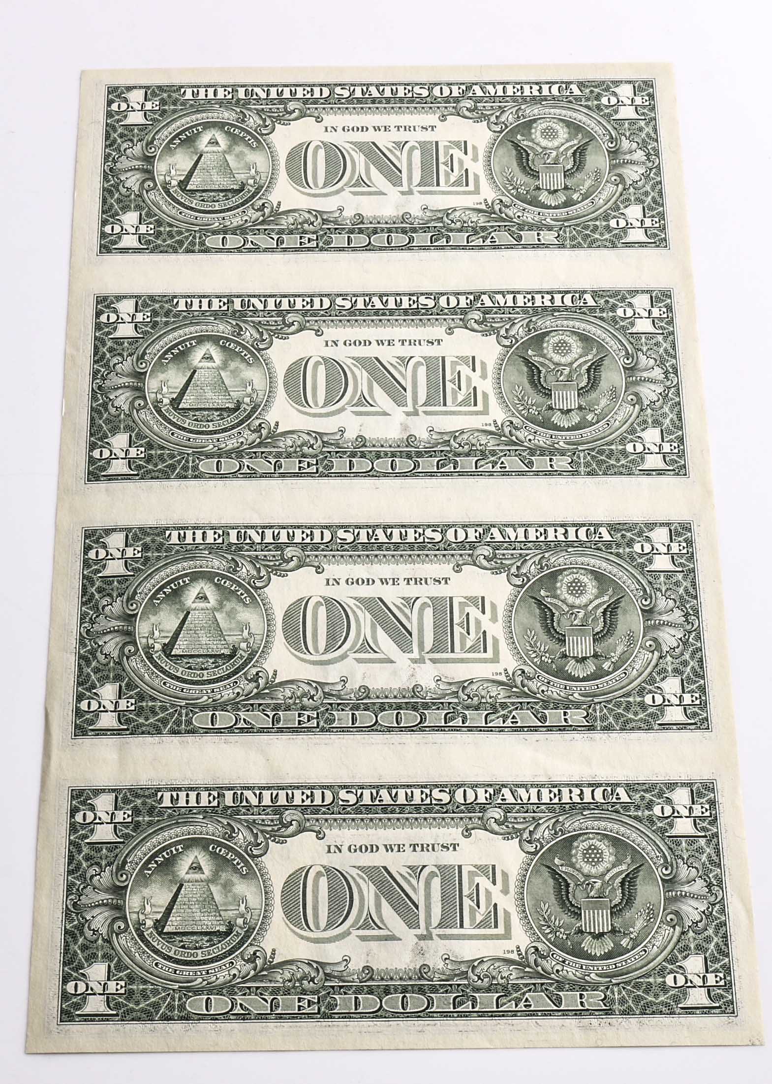 U.S. Mint Uncut One Dollar Bill Sheet