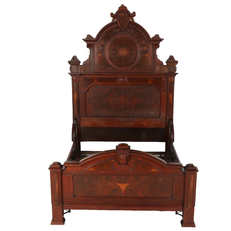 Circa 1890's Renaissance Revival Bed in Walnut and Burl