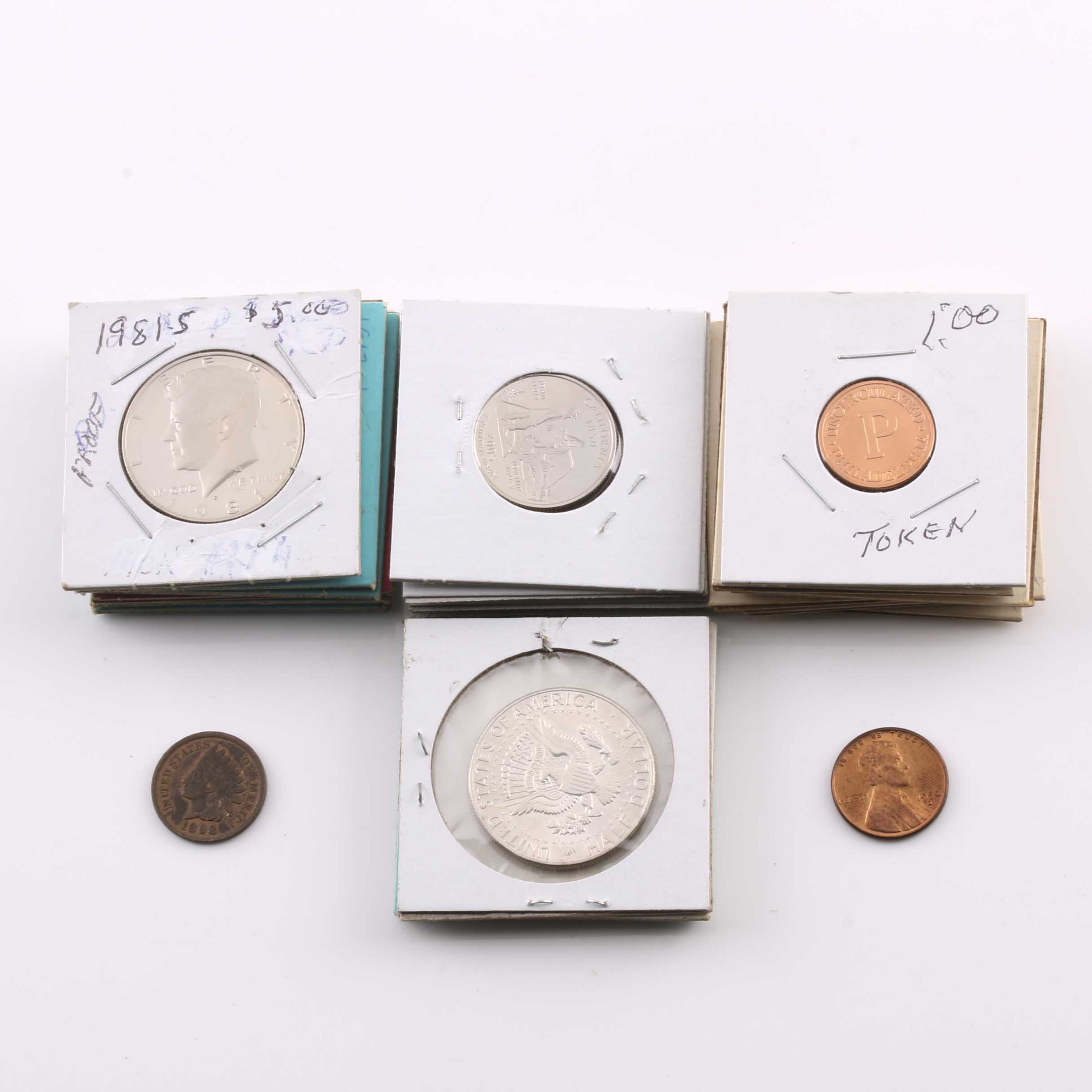 Group of American Coins Including Three 1964 JFK Silver Half Dollars