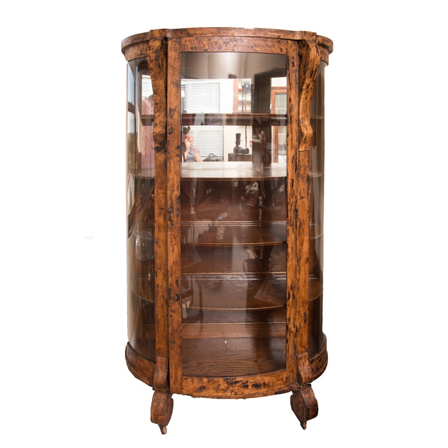 Circa 1900 Oak Bowfront Display Cabinet