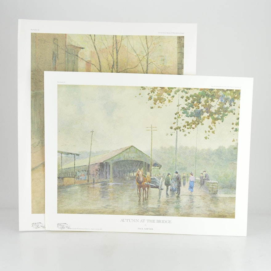 Paul Sawyier Limited Edition Prints "A Rainy Day" and "Autumn at the Bridge"