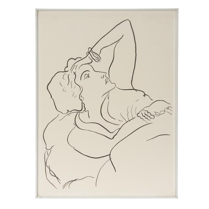 Original Modernist Ink Line Drawing of a Woman