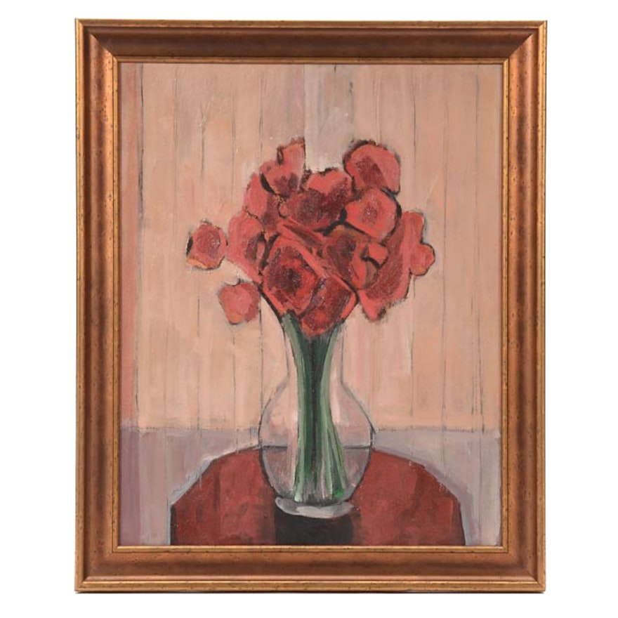 Roland Huston Attributed Oil on Canvas Floral Still Life