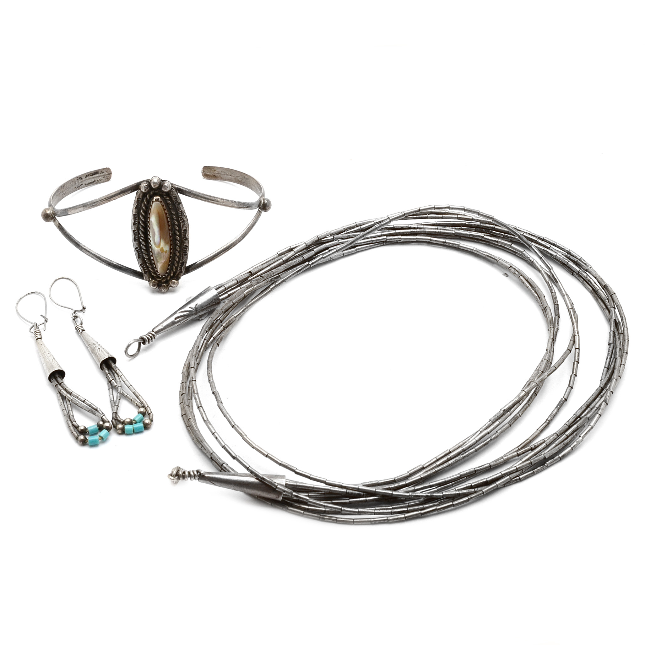 Sterling Liquid Silver Necklace and Earrings with Cuff Bracelet