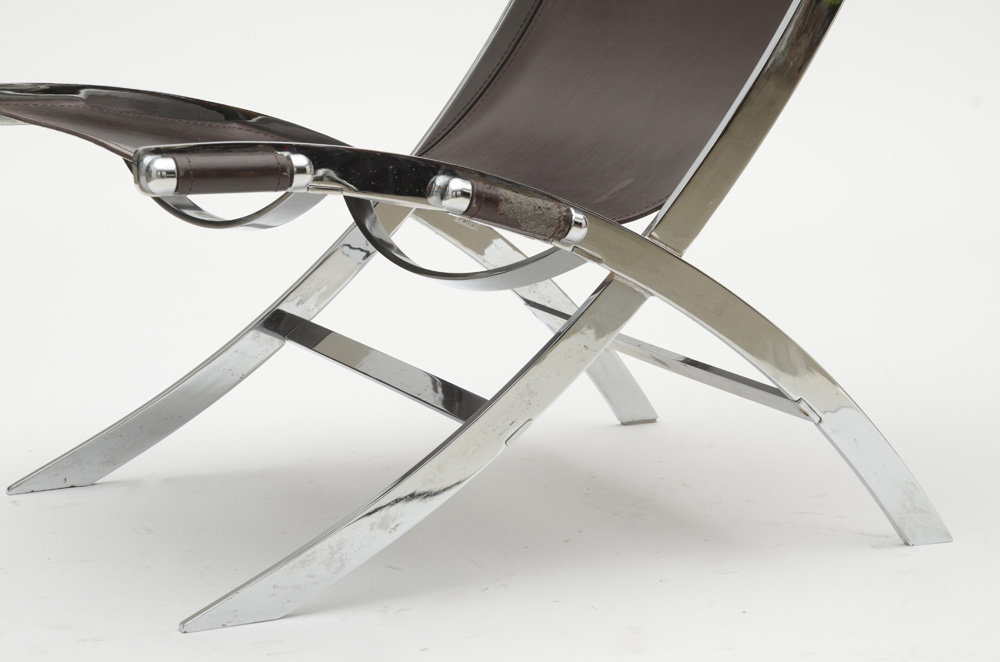 Chrome and Leather Scissor Chair After Paul Tuttle