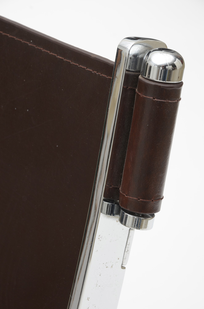 Chrome and Leather Scissor Chair After Paul Tuttle