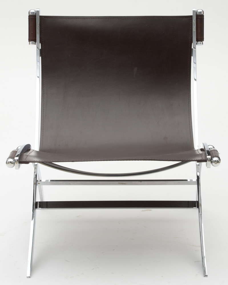Chrome and Leather Scissor Chair After Paul Tuttle