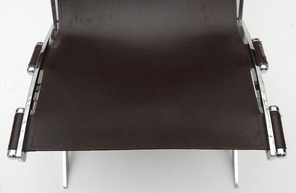 Chrome and Leather Scissor Chair After Paul Tuttle