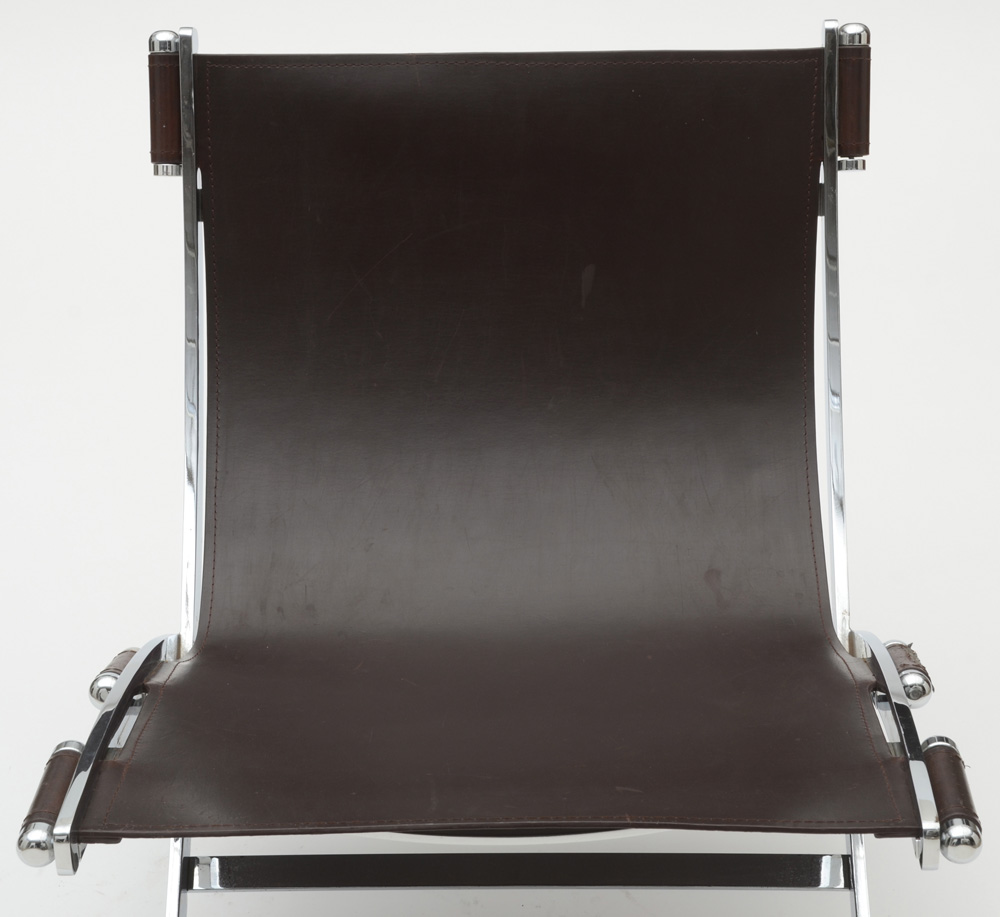 Chrome and Leather Scissor Chair After Paul Tuttle