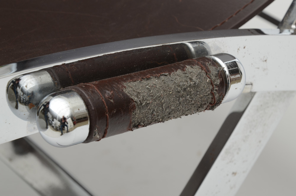 Chrome and Leather Scissor Chair After Paul Tuttle