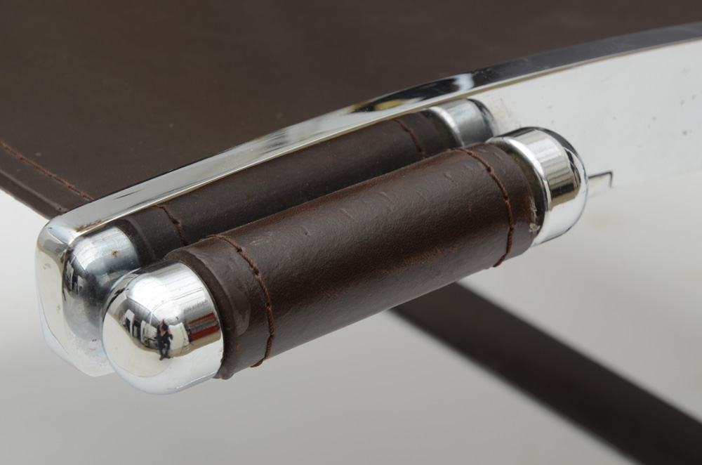 Chrome and Leather Scissor Chair After Paul Tuttle