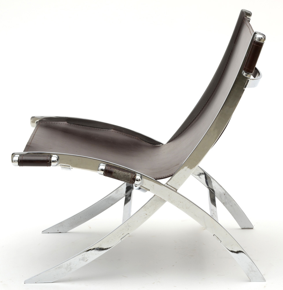 Chrome and Leather Scissor Chair After Paul Tuttle