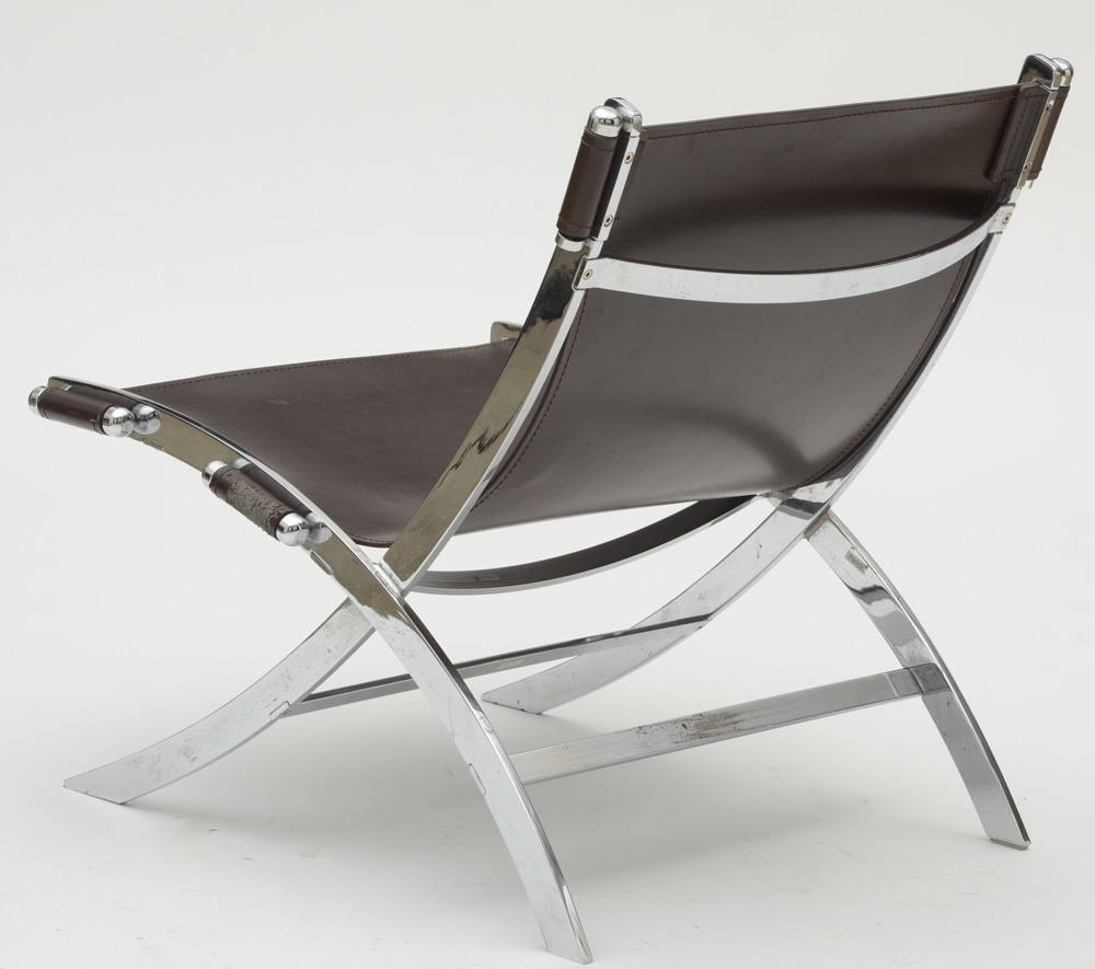 Chrome and Leather Scissor Chair After Paul Tuttle